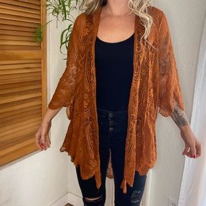Burnt Orange Lace Cardigan